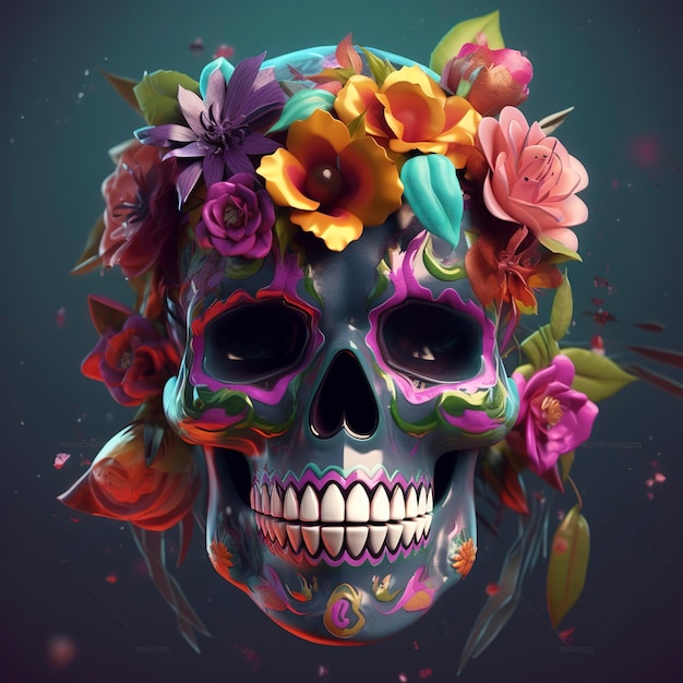 Day of the Dead skulls Dia de los Muertos Day of the Dead and Mexican Halloween background Mexican tradition festival Day of the dead sugar skull Dia de los Muertos generate ai