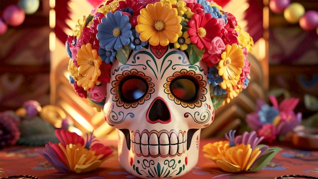 Day of the Dead soft pastel painted skull head flower background design