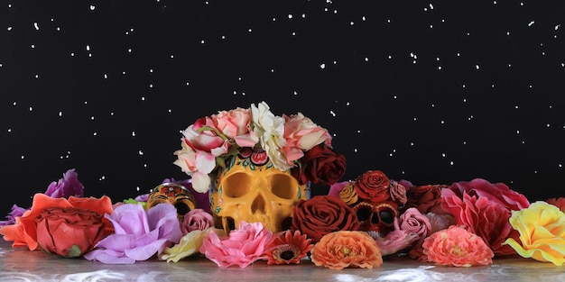 Day of the Dead, sugar skull with flowers