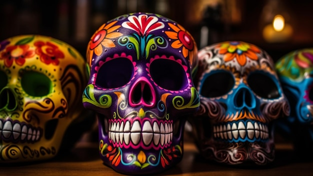 Day of the dead sugar skulls in the style of UHD image moody color schemes full HD