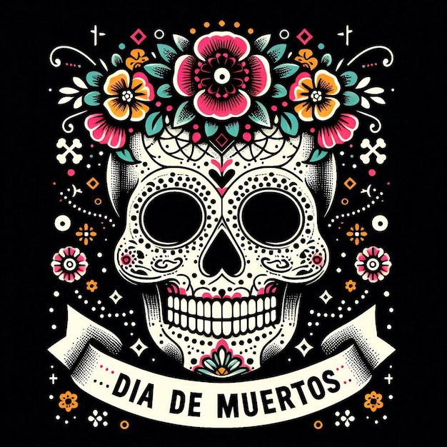 Photo day of the dead symbol as a festive skull