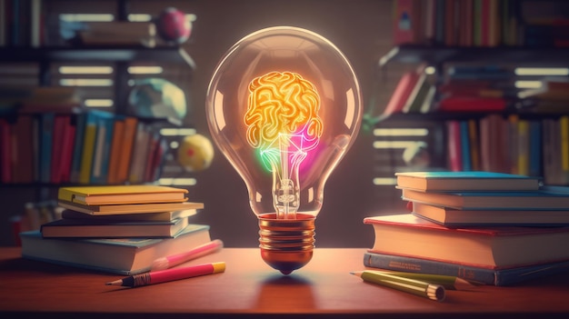 Day of Knowledge A book with a light bulb on top as a symbol of an idea or invention