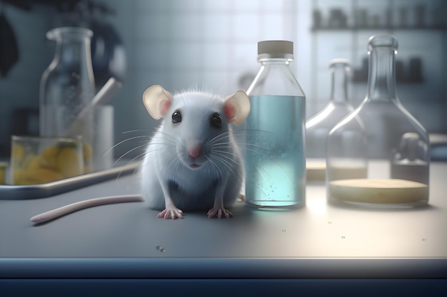 Day of protection of laboratory animals white mouse in the lab Generative AI 1