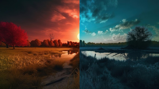 Day VS Night Natural Background Illustration AI GenerativexA