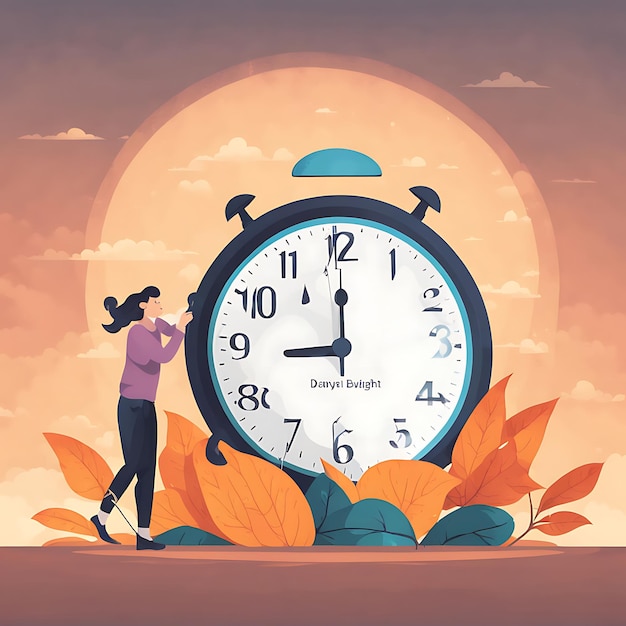 Photo daylight savings time ends flat illustration 3d render typography