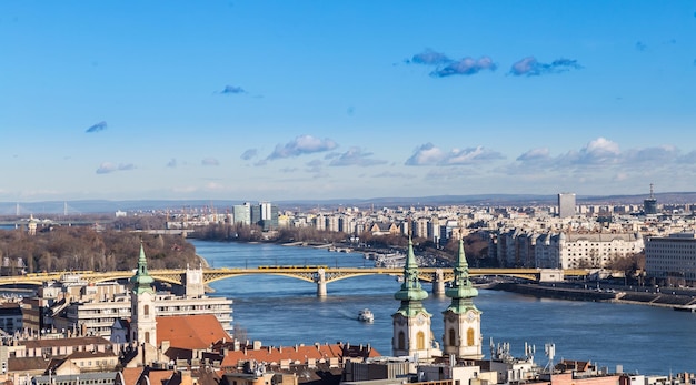 Dayshot at Danube river panoramic city viewBudapest city Hungary