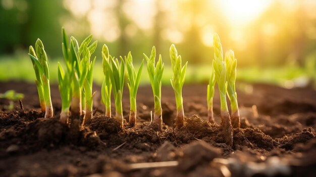 Daytime Growth Witnessing the Radiance of Asparagus Seedlings in Soil