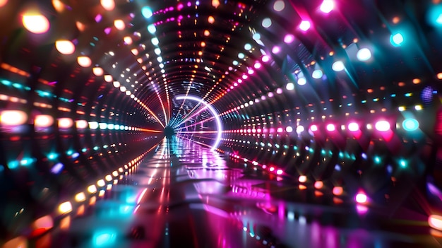 Dazzling 3D Tunnel of Multicolor Lights Creating Infinite Depth and Mesmerizing Movement