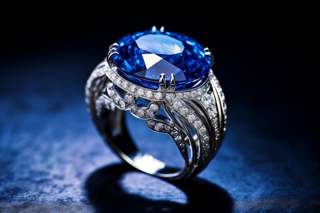 Dazzling Blue Sapphire Showcased on a HighContrast White Surface Generative AI