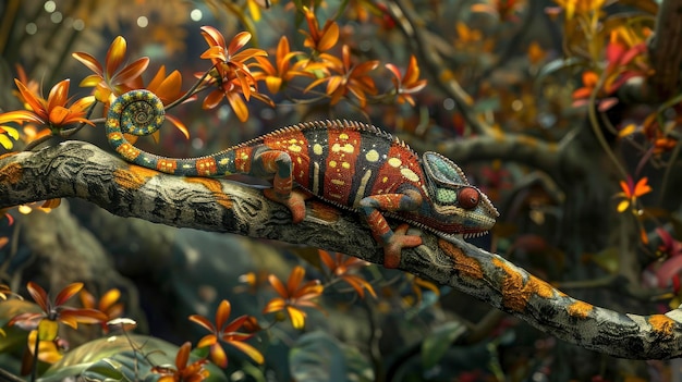 A dazzling chameleon blending into its vibrant surroundings Hd Background