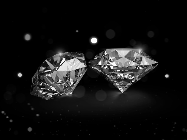 Dazzling diamond on black background with abstract lights 3d render