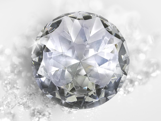 Dazzling diamond on white shining bokeh background concept for chossing best diamond gem design