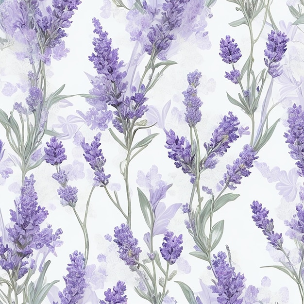 A dazzling floral wallpaper of lavender and sky blue with a intricate white and purple pattern