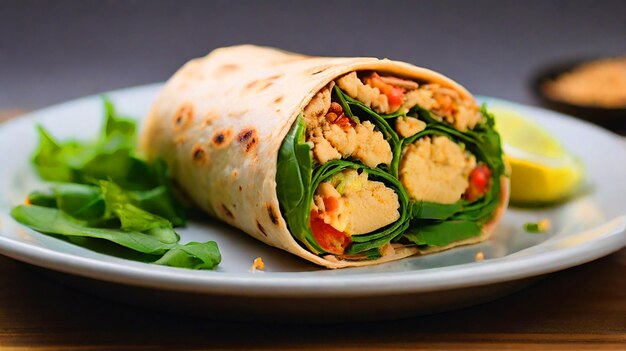 Photo dazzling hummus wrap and super realistic 8k photography and realistic dimensions