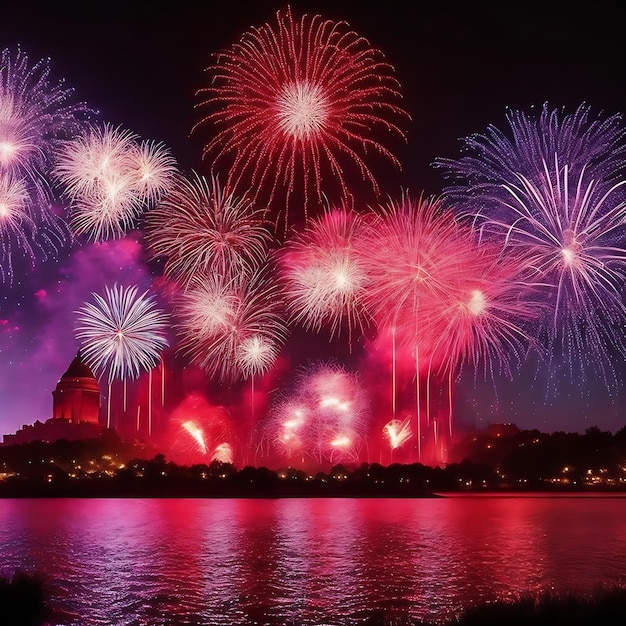 Dazzling Independence Day fireworks ignite the sky with mesmerizing bursts of red white and blue