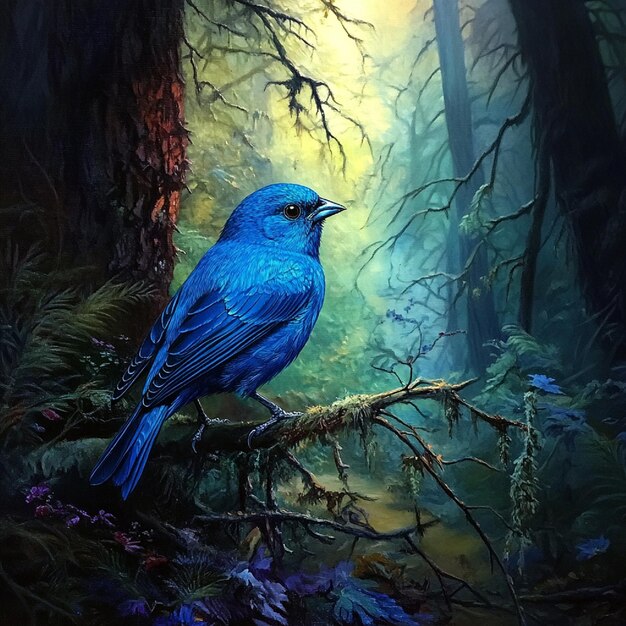 Dazzling indigo bunting in a forest