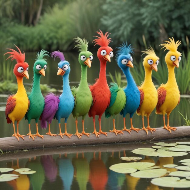 A Dazzling Lineup of Vibrant Birds Showcasing Their Stunning Feathers