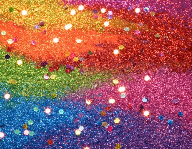 Photo dazzling multicolored glitter with sparkling bokeh