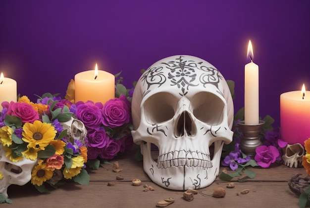 the dead celebration Day of the dead skull and candles