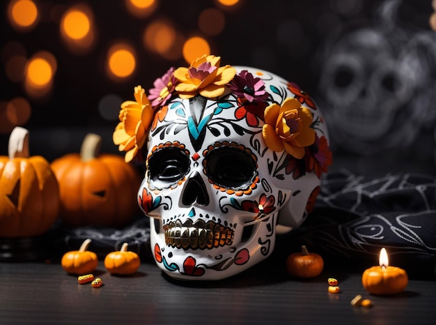 Dead day party sugar skull or halloween holiday Traditional mexican music festival fun bright dance vector characters Halloween Dia De Los Muertos Celebration