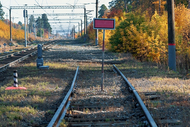 Dead end at the railway station. Many tracks, rails, sleepers