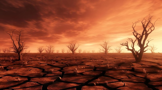 Dead trees on dry cracked