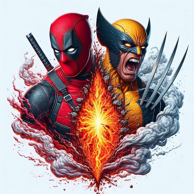 Deadpool and Wolverine Super Hero Tshirt design Illustration