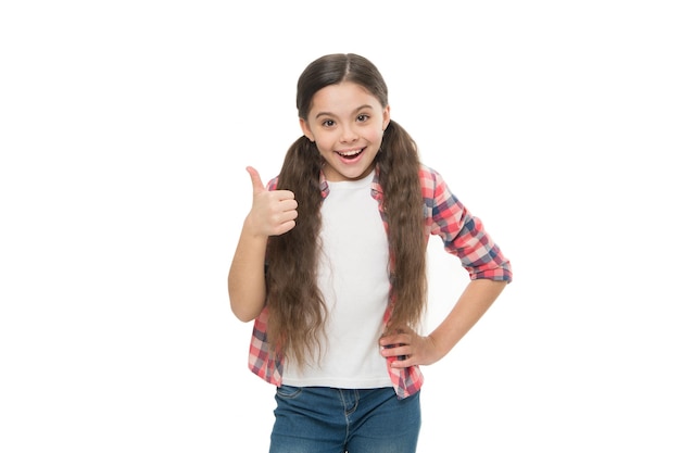 Deal with tangled hair Girl cute kid with ponytails isolated on white Tangled hair remedies Barber salon and hair care Conditioner oil or nourishing mask before brushing How to comb long hair