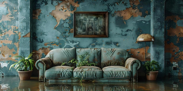 Dealing with a Flooded Couch and Water Damage in the Living Room After a Burst Pipe During a Heavy Rainstorm Concept Water Damage Flooded Couch Burst Pipe Living Room Rainstorm