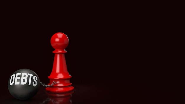 Debts and red chess for business concept 3d rendering