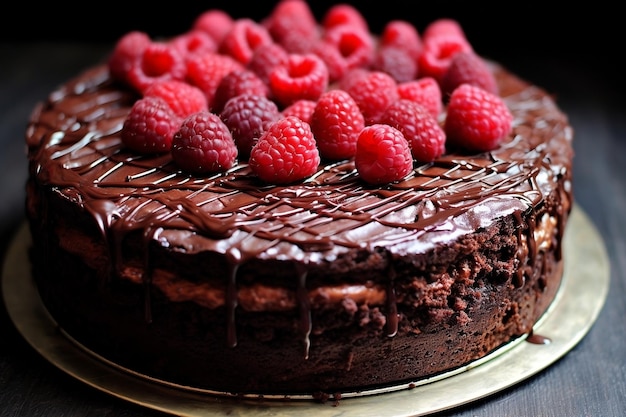 Decadent chocolate cake with fresh raspberries Generative AI