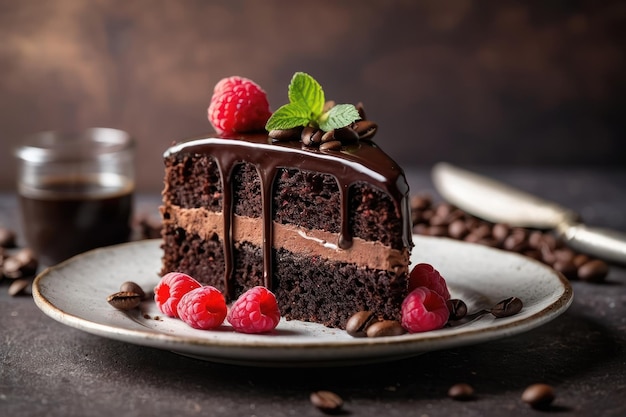 Decadent Chocolate Cake with Raspberries