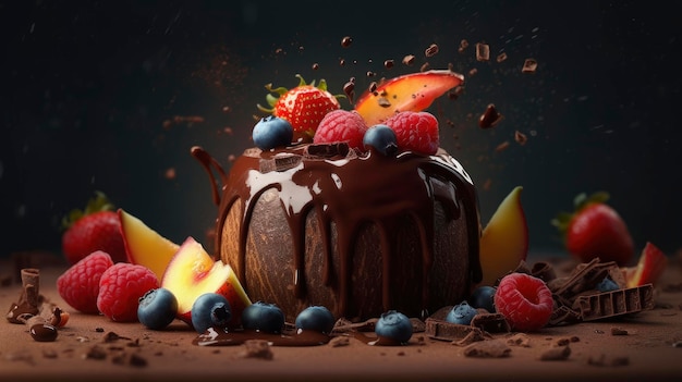 Decadent Chocolate Dessert with Bursting Fruits A Flavor Explosion