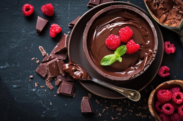 Decadent chocolate fondue with fresh raspberries