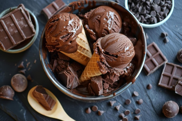 Decadent chocolate ice cream delight with toppings