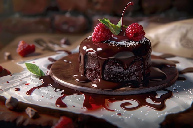 Decadent chocolate lava cake with berries