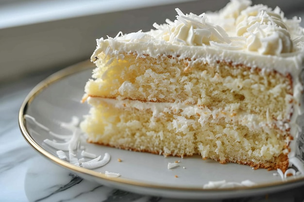 Decadent Coconut Cake with Layers of Coconut Frosting and Flakes for a Tropical Dessert Delight