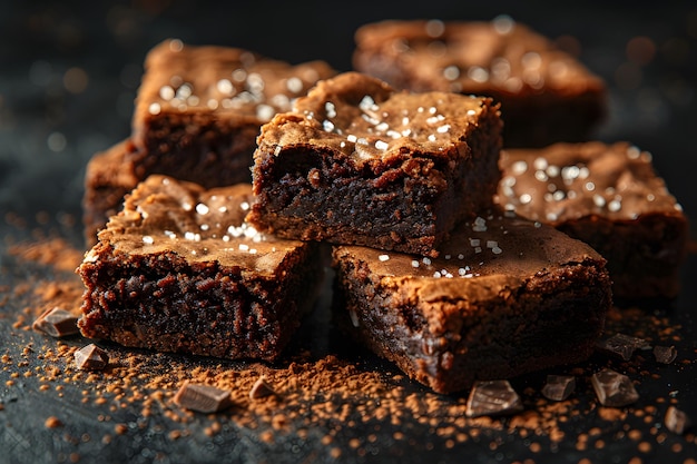 Decadent Fudge Brownies with Sprinkled Sugar on Dark Background Ideal for Dessert Menus and Food Photography