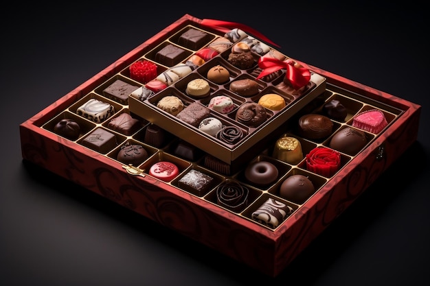 Decadent Treat Assortment of Chocolates in a Box Generative AI