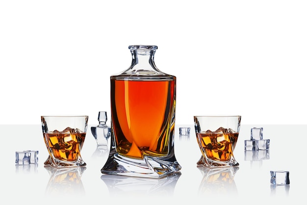 Decanter with cognac Whiskey decanter on white background