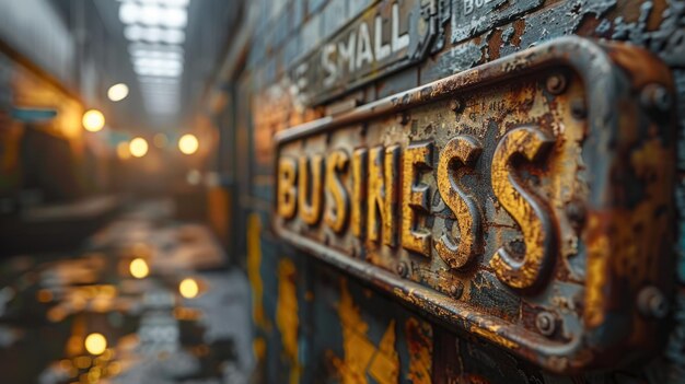 Decayed Dreams A Rusted Business Sign in the Subway Station