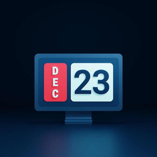 December Calendar Icon 3D Illustration with Desktop Monitor Date December 23