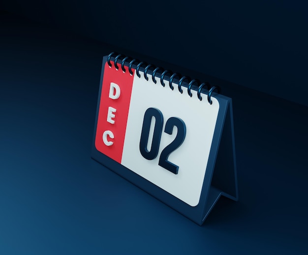 December Realistic Desk Calendar Icon 3D Illustration Date December 02