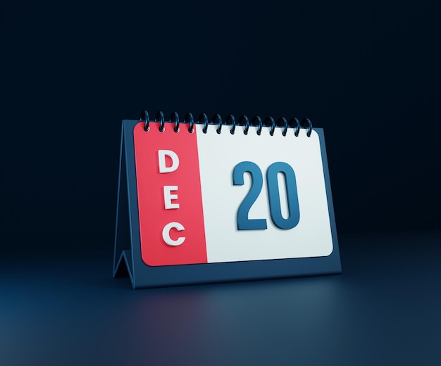 December Realistic Desk Calendar Icon 3D Illustration Date December 20