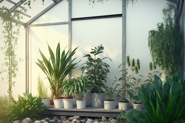 Deciduous exotic plants growing in greenhouse