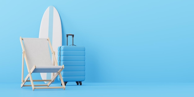 A deck chair luggage and surfboards d render