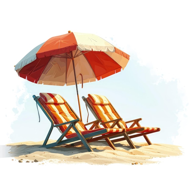 Deck chair and umbrella set vector svg flat minimalistic animation asset white background flat vector illustration chaos 35 style raw stylize 750 v 6 Job ID 87aac29e103347d8a06380382aff51a3