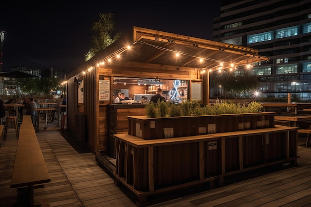 The deck at the new bar at night