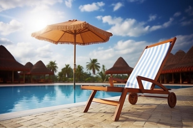 Deckchair swimming pool in resort