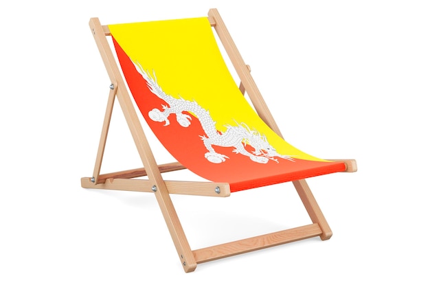 Deckchair with Bhutanese flag Bhutan vacation tours travel packages concept 3D rendering isolated on white background